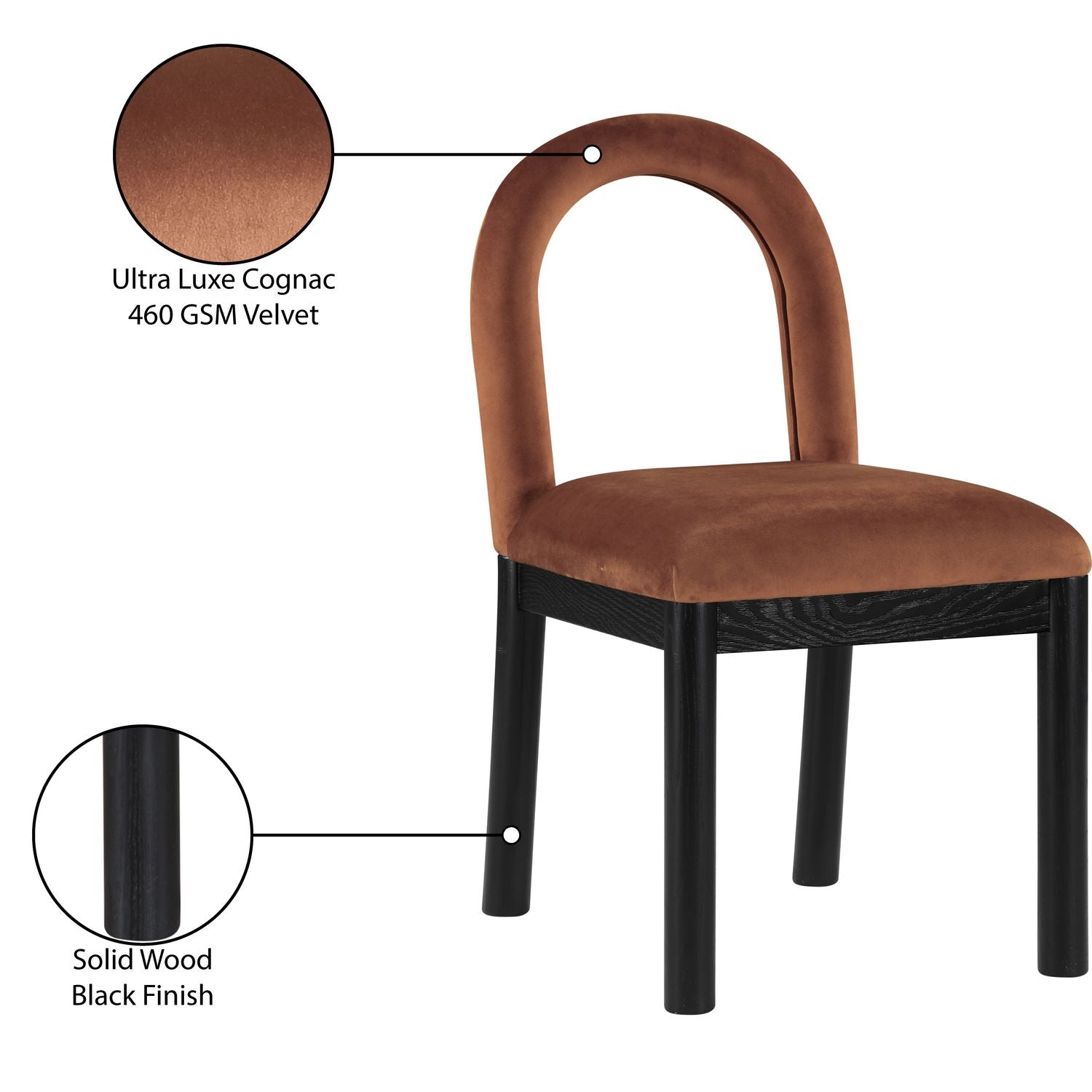 Conrad Velvet Upholstered Dining Chair — Cognac / Black