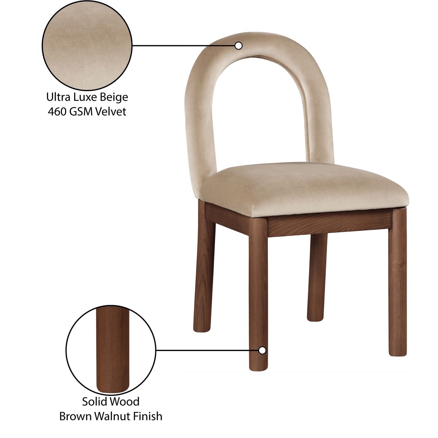 Conrad Velvet Upholstered Dining Chair — Beige / Brown