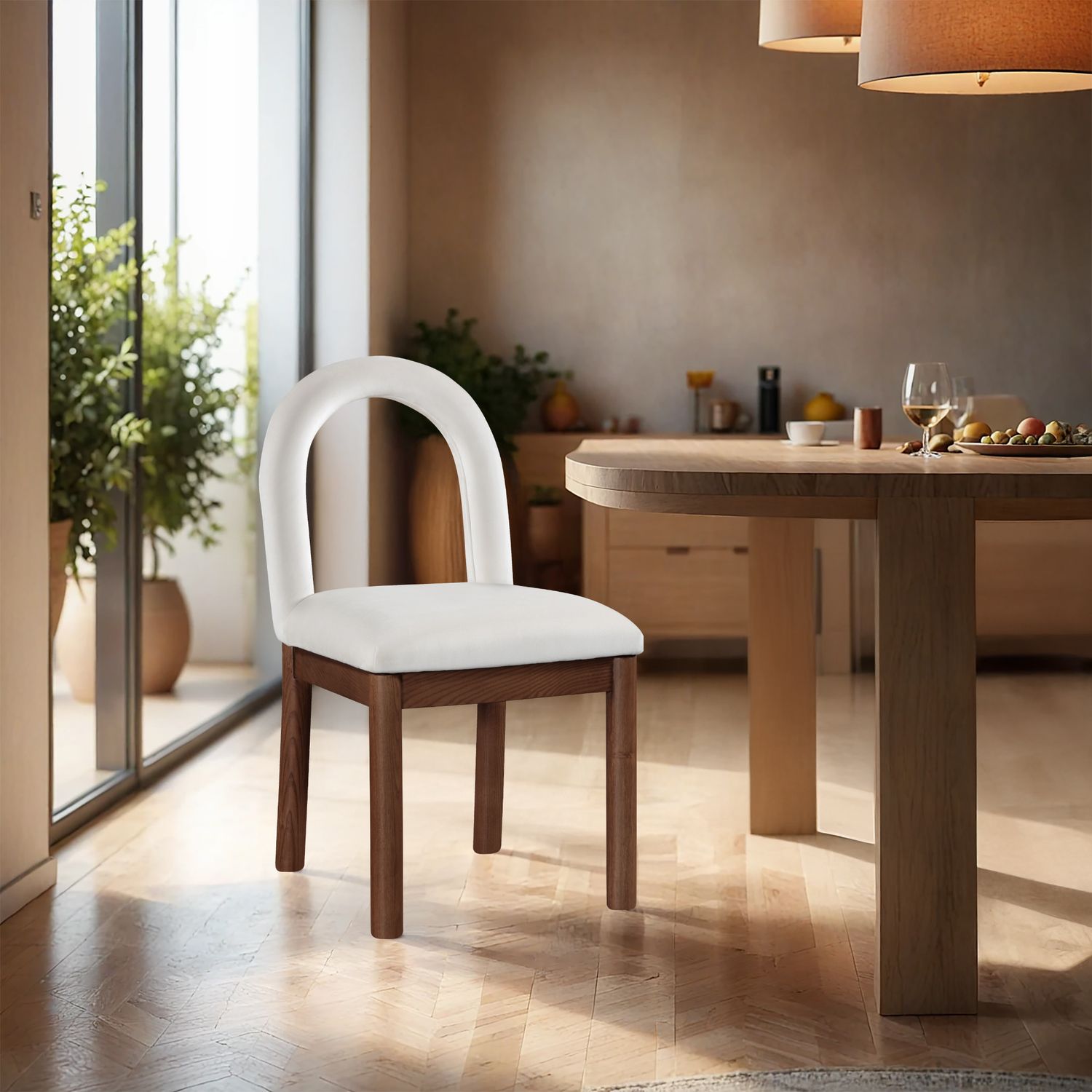 Conrad Velvet Upholstered Dining Chair — Cream / Brown