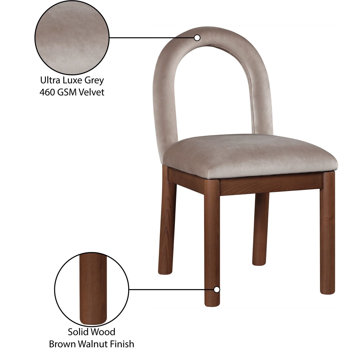 Conrad Velvet Upholstered Dining Chair — Taupe / Brown