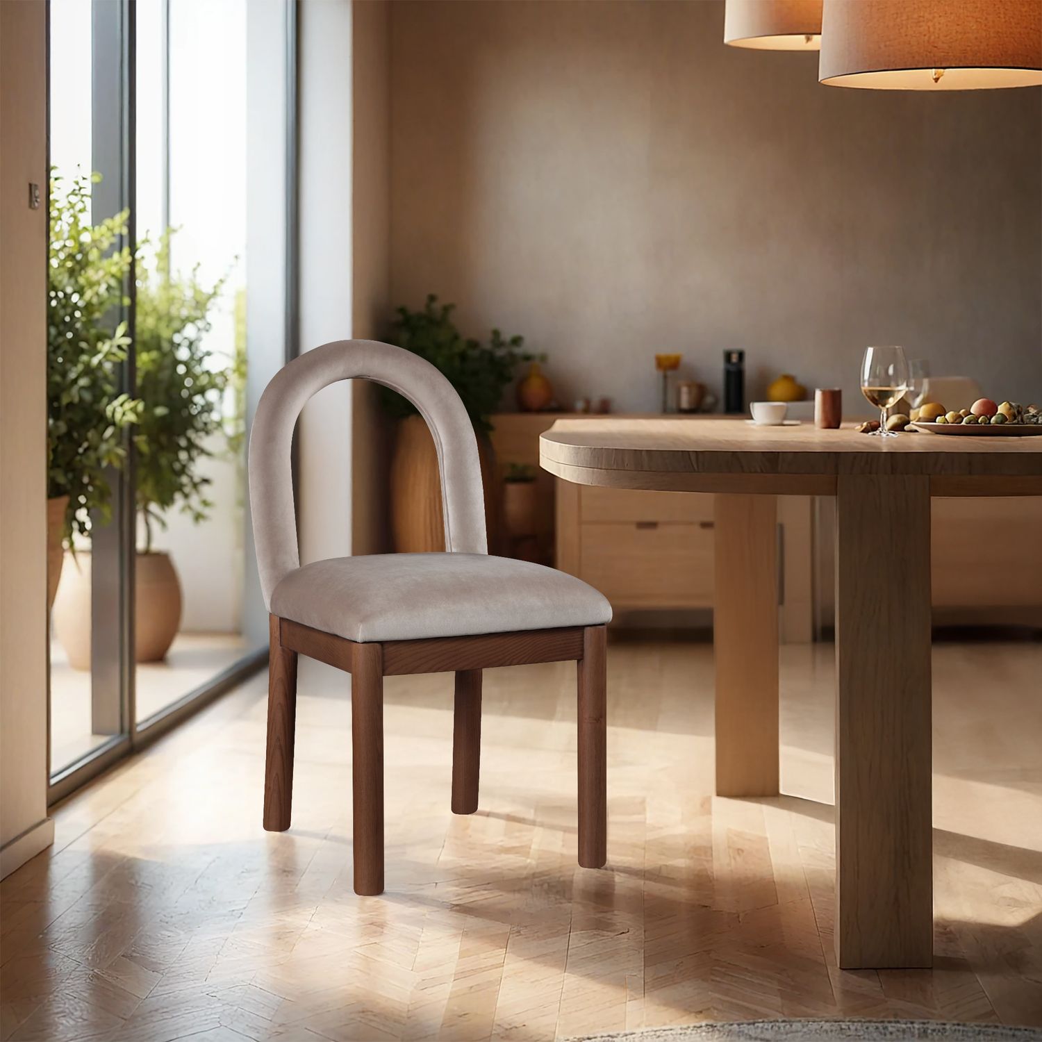 Conrad Velvet Upholstered Dining Chair — Taupe / Brown