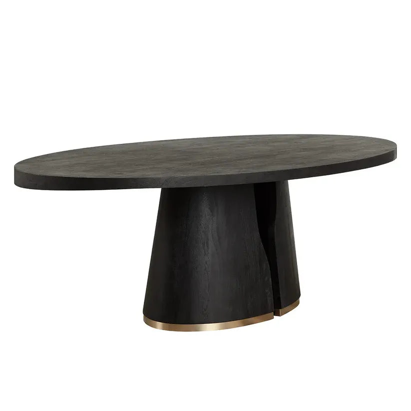 Alternate view of Tasmin Dining Table, featuring wood, metal, and a oval dining surface.