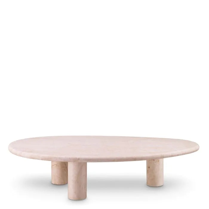 Coffee Table Prelude travertine, shown in beige and cream with travertine, natural stone, and solid stone top and legs.