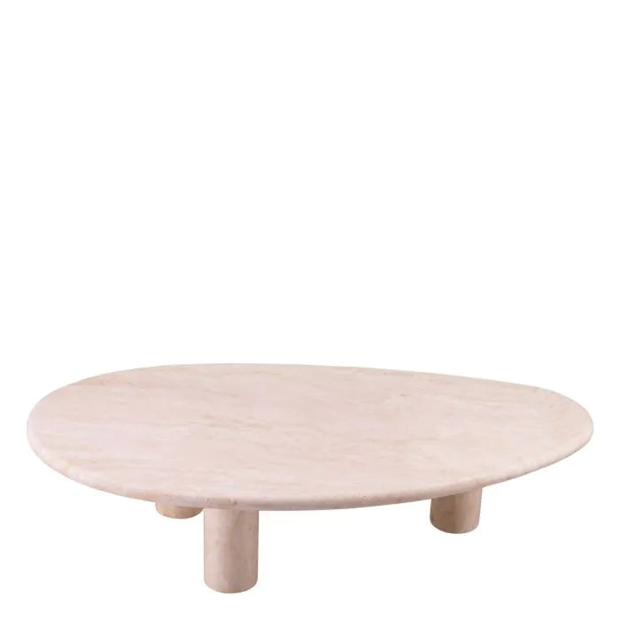 Additional view of Coffee Table Prelude travertine in beige and cream, featuring honed finish and solid stone top and legs.