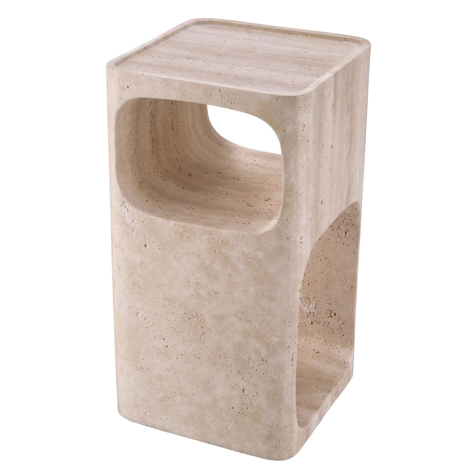 Alternate view of Side Table Adler Travertine, featuring honed finish, travertine, and a flat top surface.