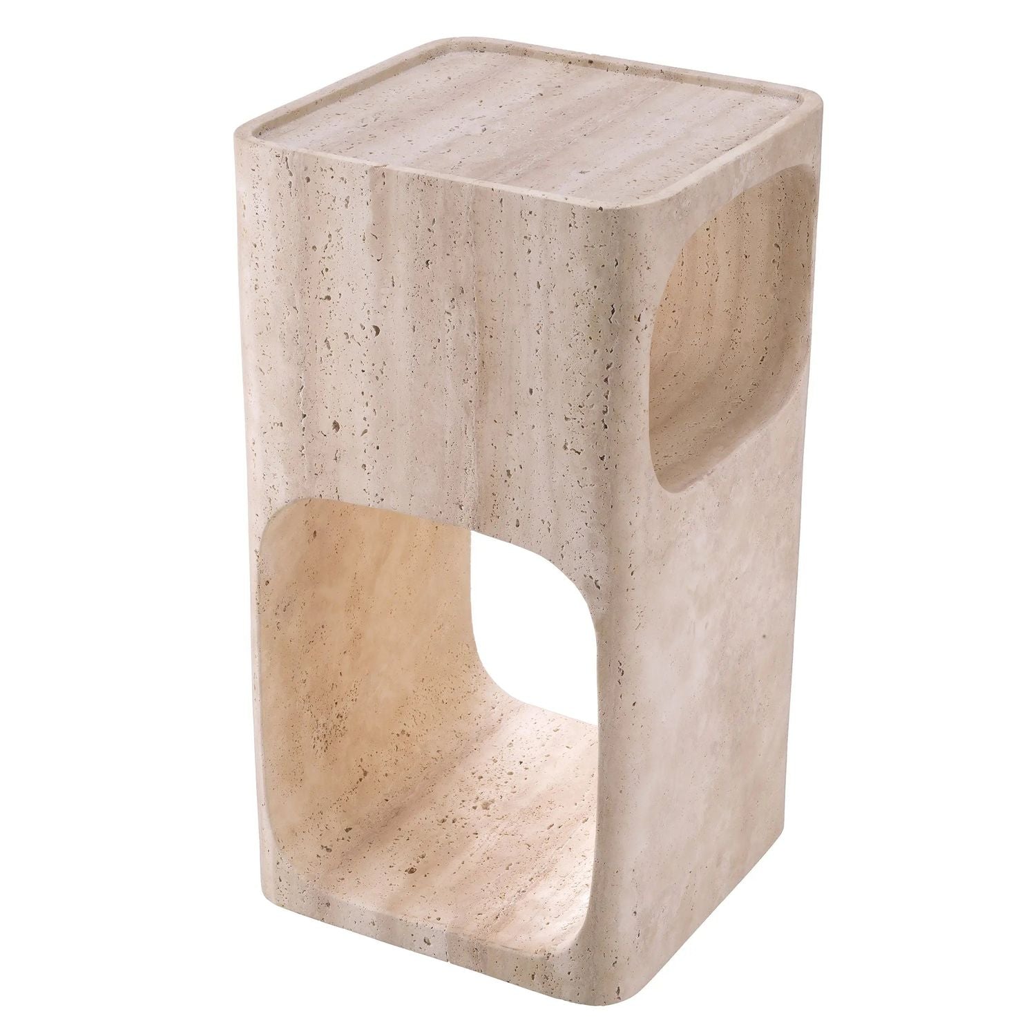 Additional view of Side Table Adler Travertine in beige and cream, featuring honed finish and a flat top surface.