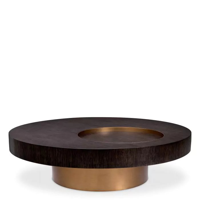 Coffee Table Otus Round-Eichholtz-EICHHOLTZ-117400-Coffee TablesMocha Oak Veneer Brushed Brass Finish-1-France and Son