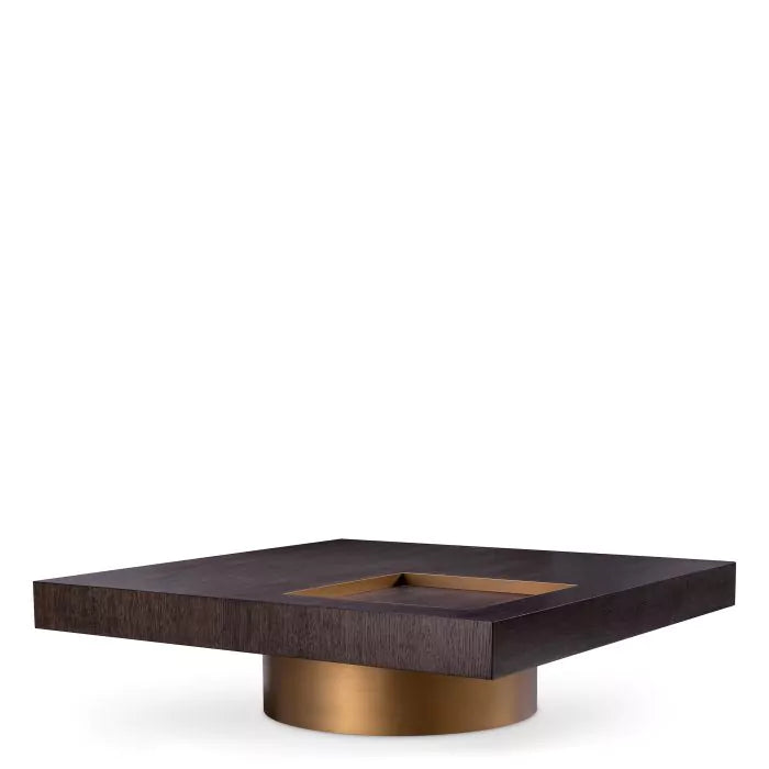 Coffee Table Otus Square-Eichholtz-EICHHOLTZ-117404-Coffee TablesMocha Oak Veneer Brushed Brass Finish-1-France and Son