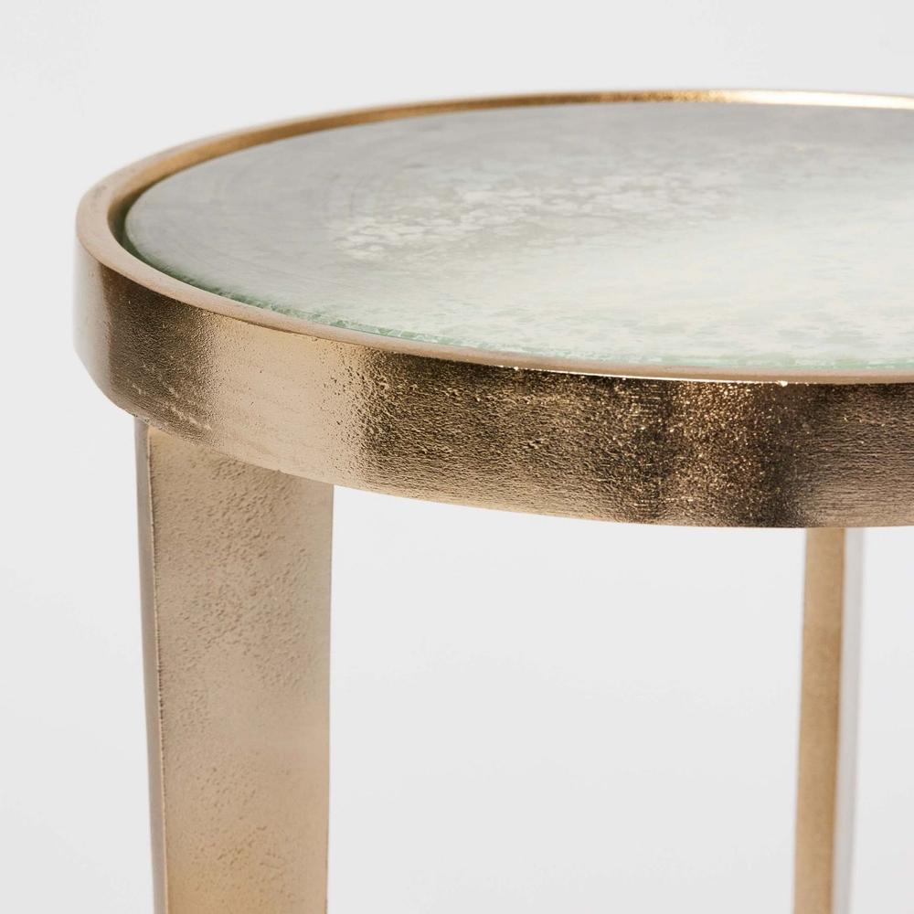 Additional view of Jan Round Drink Table, featuring textured metallic finish, metal, mirrored glass, and a compact round top.