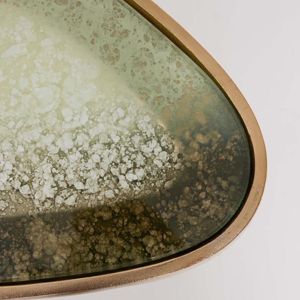 Additional view of Jan Drink Table, featuring antiqued mirror finish, metal, glass, and a compact elevated surface.