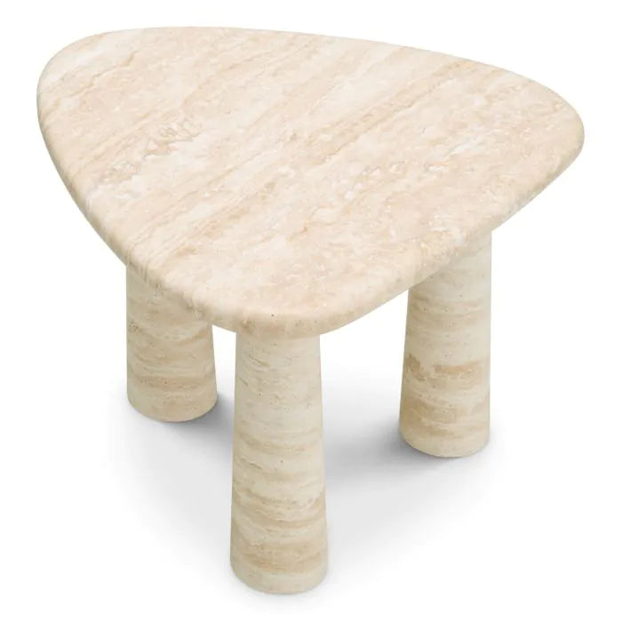 Additional view of Side Table Larino S travertine in beige and cream.