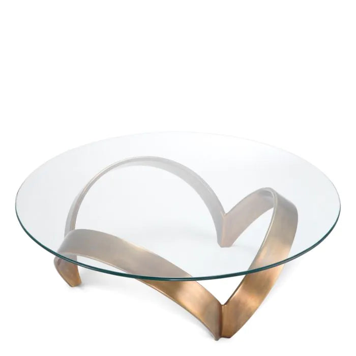 Additional view of Coffee Table Soquel vintage brass finish in antique brass and clear, featuring a circular clear glass top.
