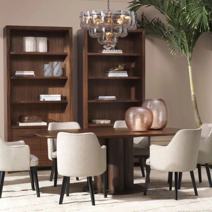 Alternate view of Dining Table Westwood okoume veneer in warm medium brown and walnut brown.