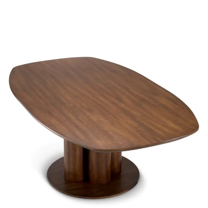 Additional view of Dining Table Westwood okoume veneer in warm medium brown and walnut brown.