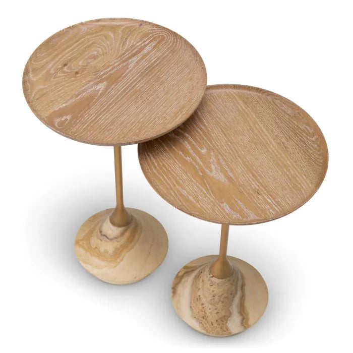 Additional view of Side Table Puglia onyx set of 2 in light natural wood and brushed gold brass.