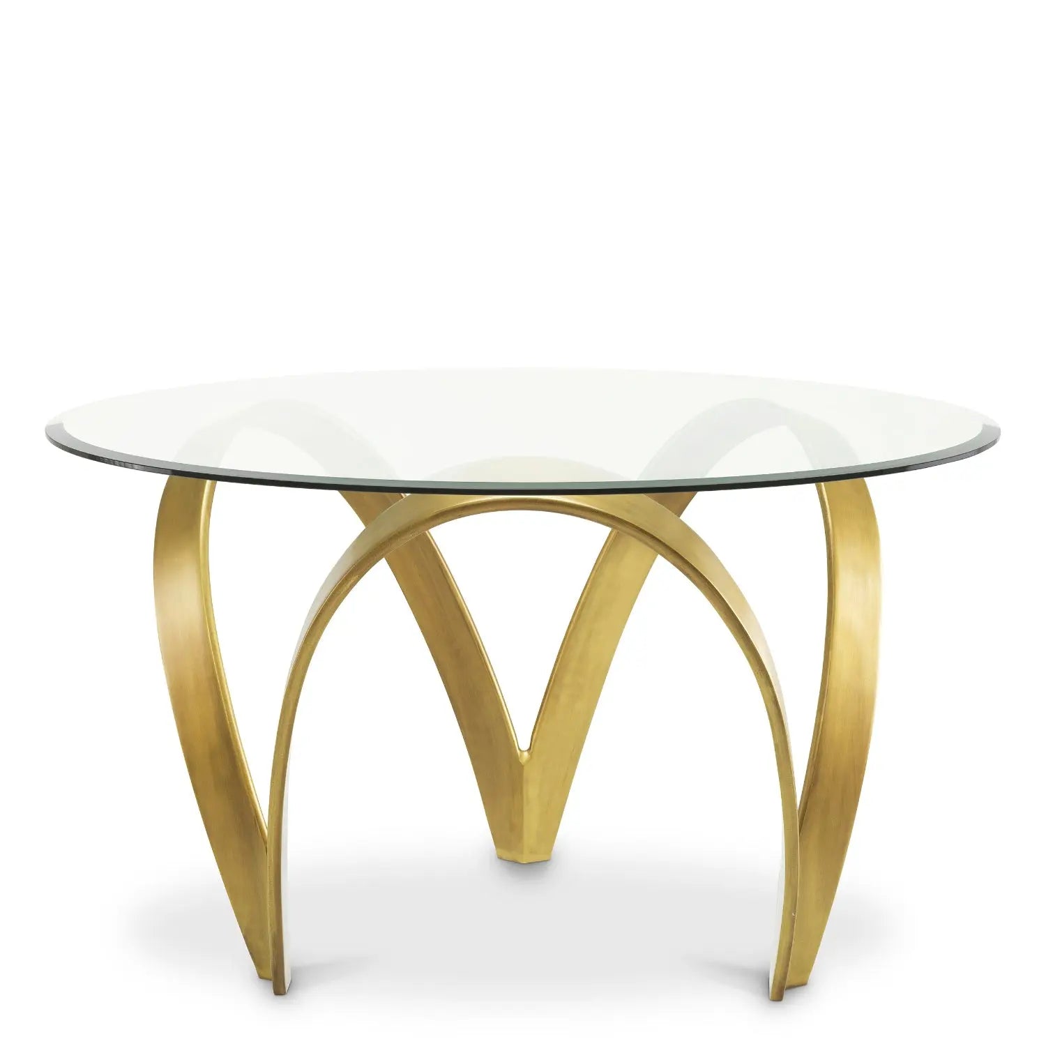 Additional view of Dining Table Soquel Vintage Brass Finish in brushed gold and clear, featuring a round clear glass top.