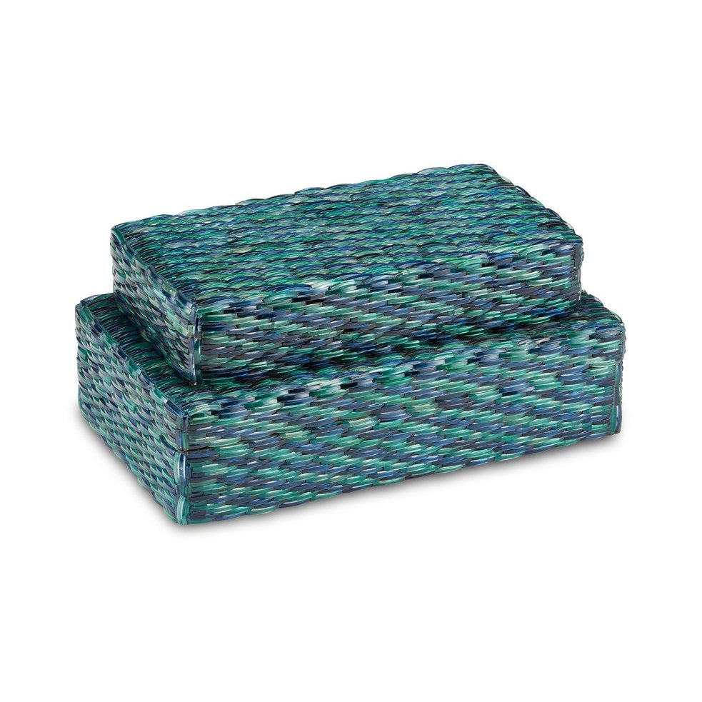 Glimmer Box Set of 2-Currey-CURY-1200-0493-Baskets & BoxesBlue/Green-1-France and Son