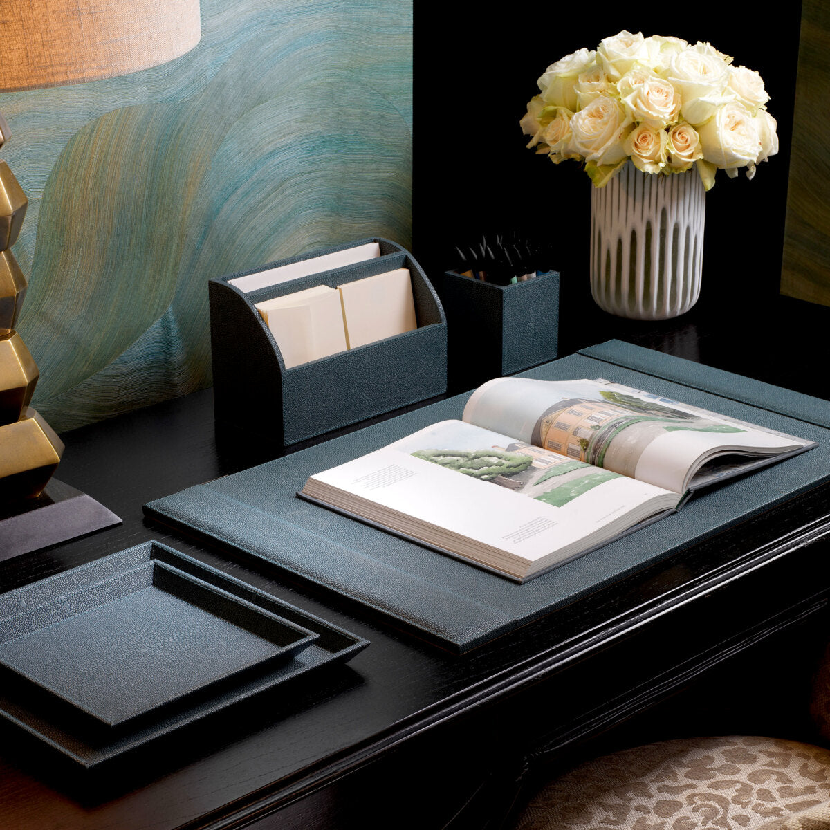 Desk Set Scaleo set of 3 - Blue faux shagreen