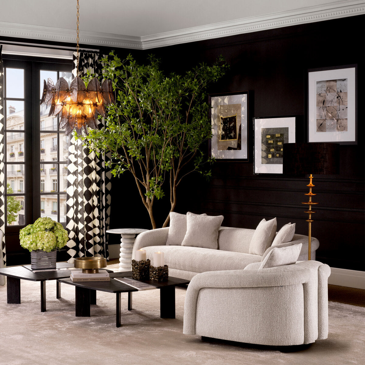 Coffee Table Brinton - Charcoal grey crown solid wood | white marble