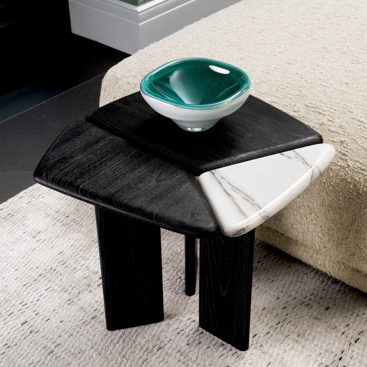 Side Table Brinton - Charcoal grey crown solid wood | white marble
