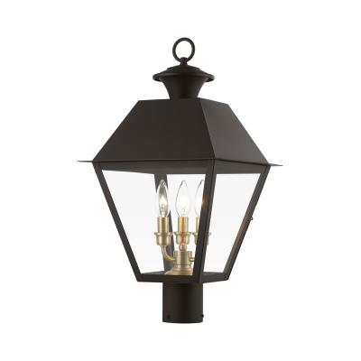 Wentworth 3 Light 22 inch Outdoor Post Top Lantern-Livex Lighting-LIVEX-27219-07-Outdoor Post LanternsBronze with Antique Brass Finish Cluster-4-France and Son