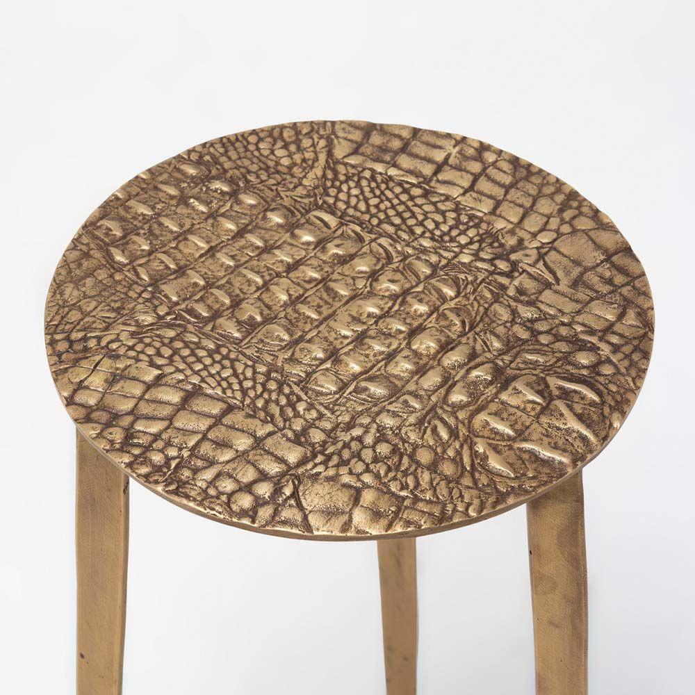 Alternate view of Saxon Accent Table, featuring textured finish, metal, brass, and three fixed tapered legs.