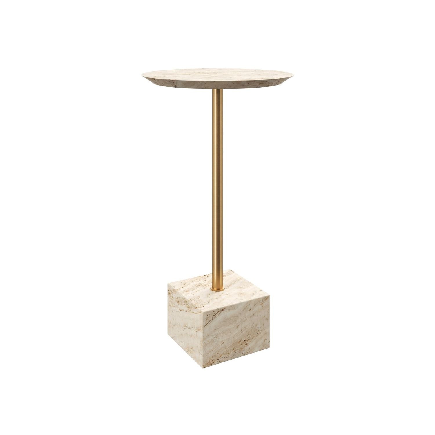 Alternate view of Prado Travertine Drinks Table in cream and beige.