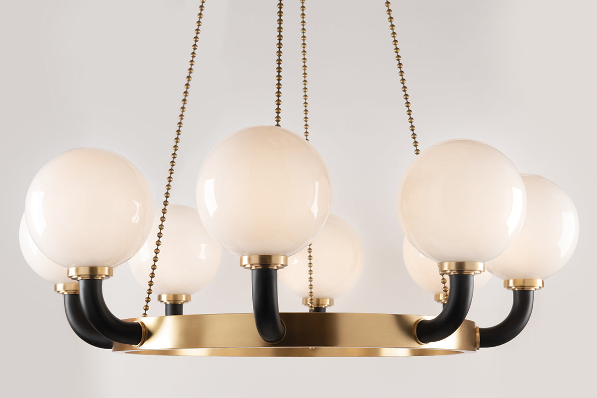 Werner Black Pendant 8 Lamp Aged Brass / Black-Hudson Valley-HVL-3646-AGB/BK-Pendants-5-France and Son