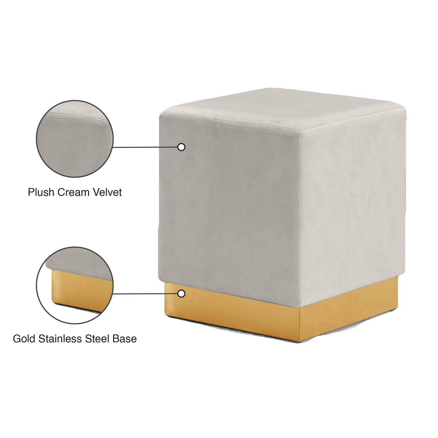 Jax Velvet Upholstered Stool — Cream / Gold