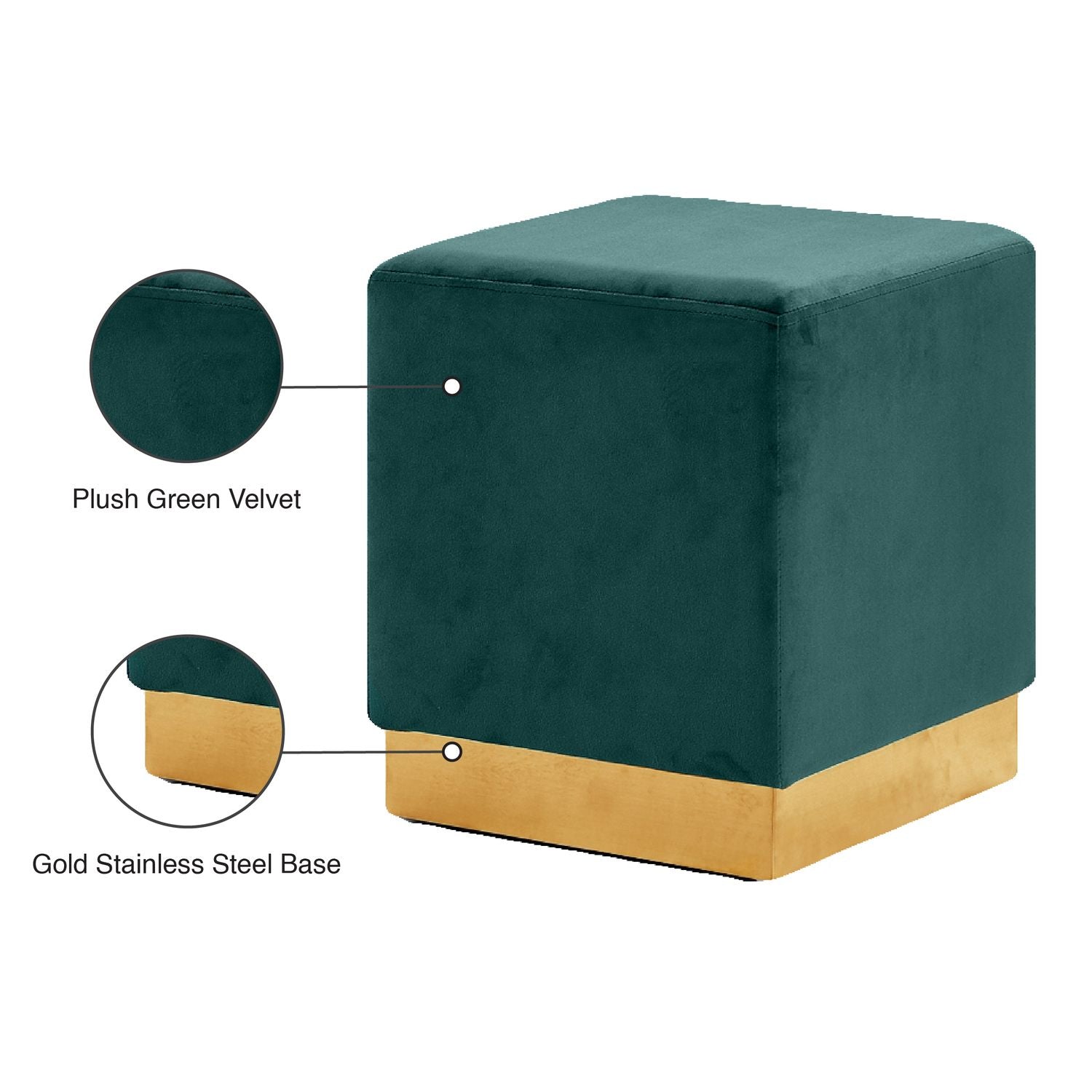Jax Velvet Upholstered Stool — Green / Gold