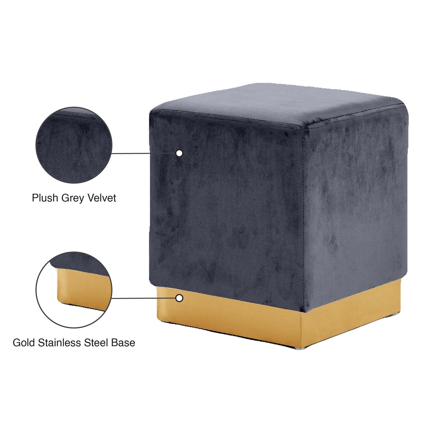 Jax Velvet Upholstered Stool — Grey / Gold