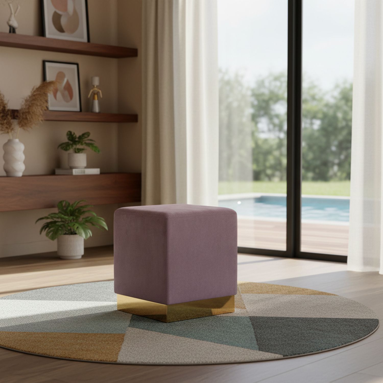 Jax Velvet Upholstered Stool — Pink / Gold