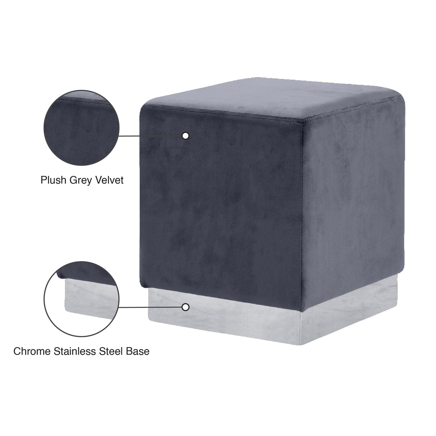 Jax Velvet Upholstered Stool — Grey / Chrome