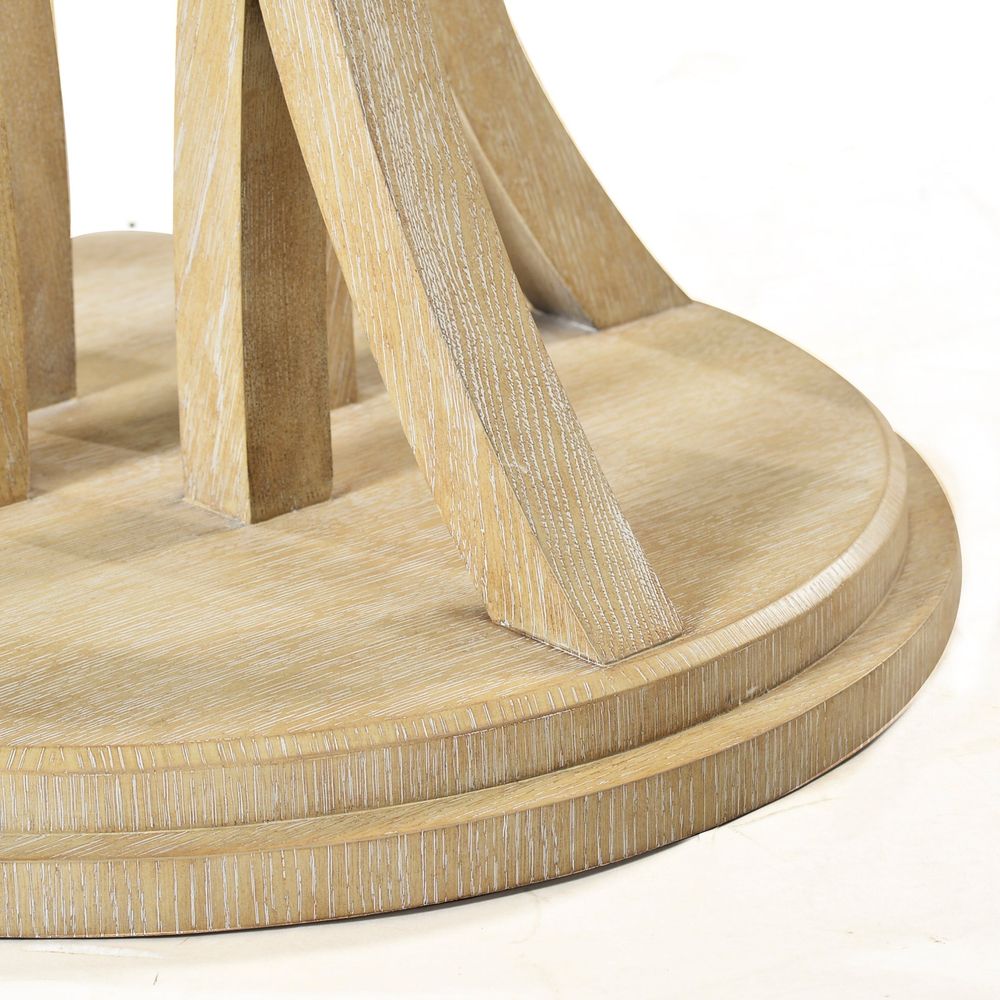 Alternate view of Kirkwood Dining Table, featuring wire-brushed finish, wood, and fixed pedestal base.