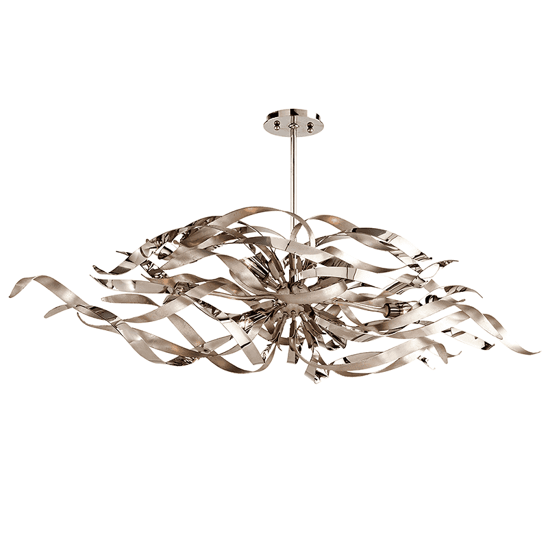 Graffiti 6Lt Linear Chandelier Silver Leaf Polished Stainless-Corbett Lighting-TROY-154-56-SL/SS-Chandeliers-1-France and Son