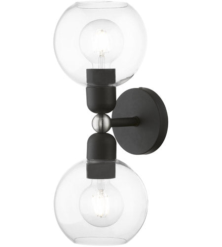 Downtown 2 Light 7 inch Vanity Sconce Wall Light, Sphere-Livex Lighting-LIVEX-16972-04-Wall LightingBlack with Brushed Nickel-12-France and Son