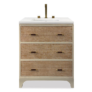 Pullman Petite Sink Chest, shown in cream and light natural wood with wood and painted wood.