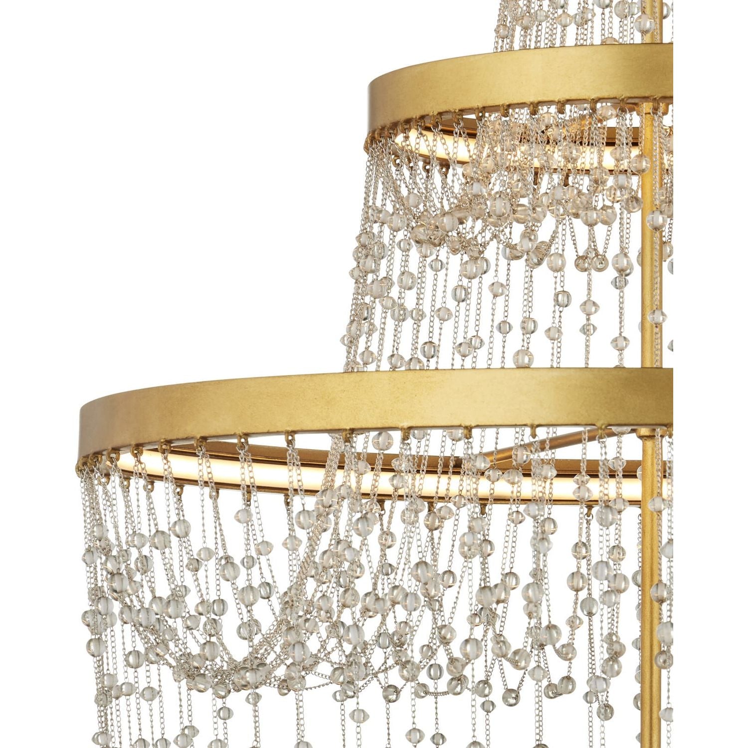 Alternate view of Mademoiselle Grande Chandelier, featuring polished finish, glass, wrought iron, and integrated led strips.