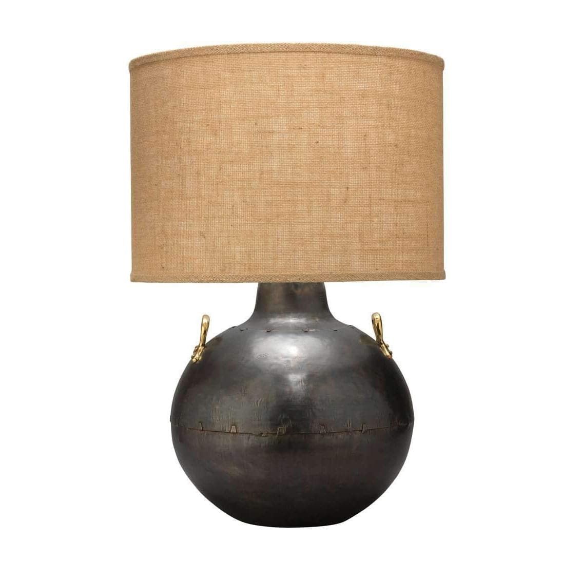 Two Handled Kettle Table Lamp in Iron with Classic Drum Shade in Natural Burlap-Jamie Young-JAMIEYO-1TWOH-TLIR-Table Lamps-1-France and Son