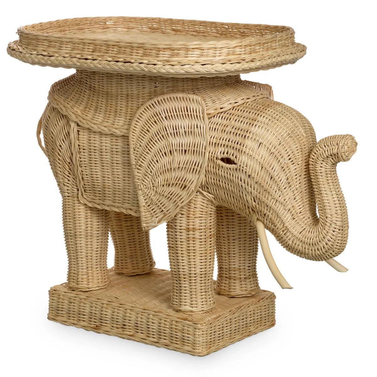 Alternate view of Side Table Elephant Natural Rattan in natural beige and tan.