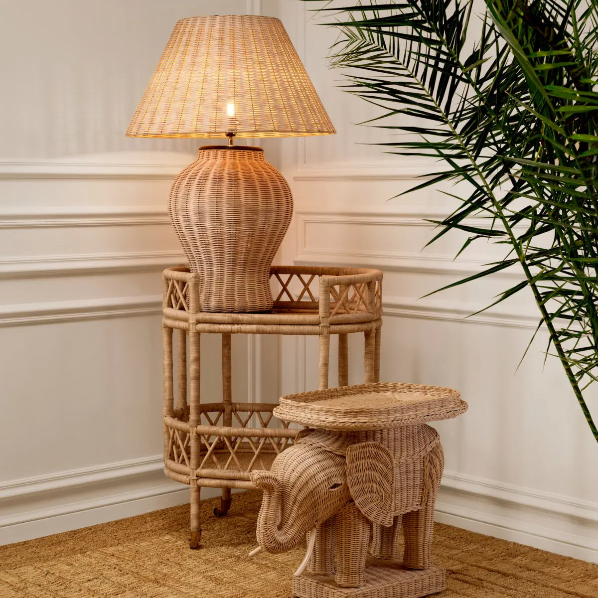 Additional view of Side Table Elephant Natural Rattan in natural beige and tan.