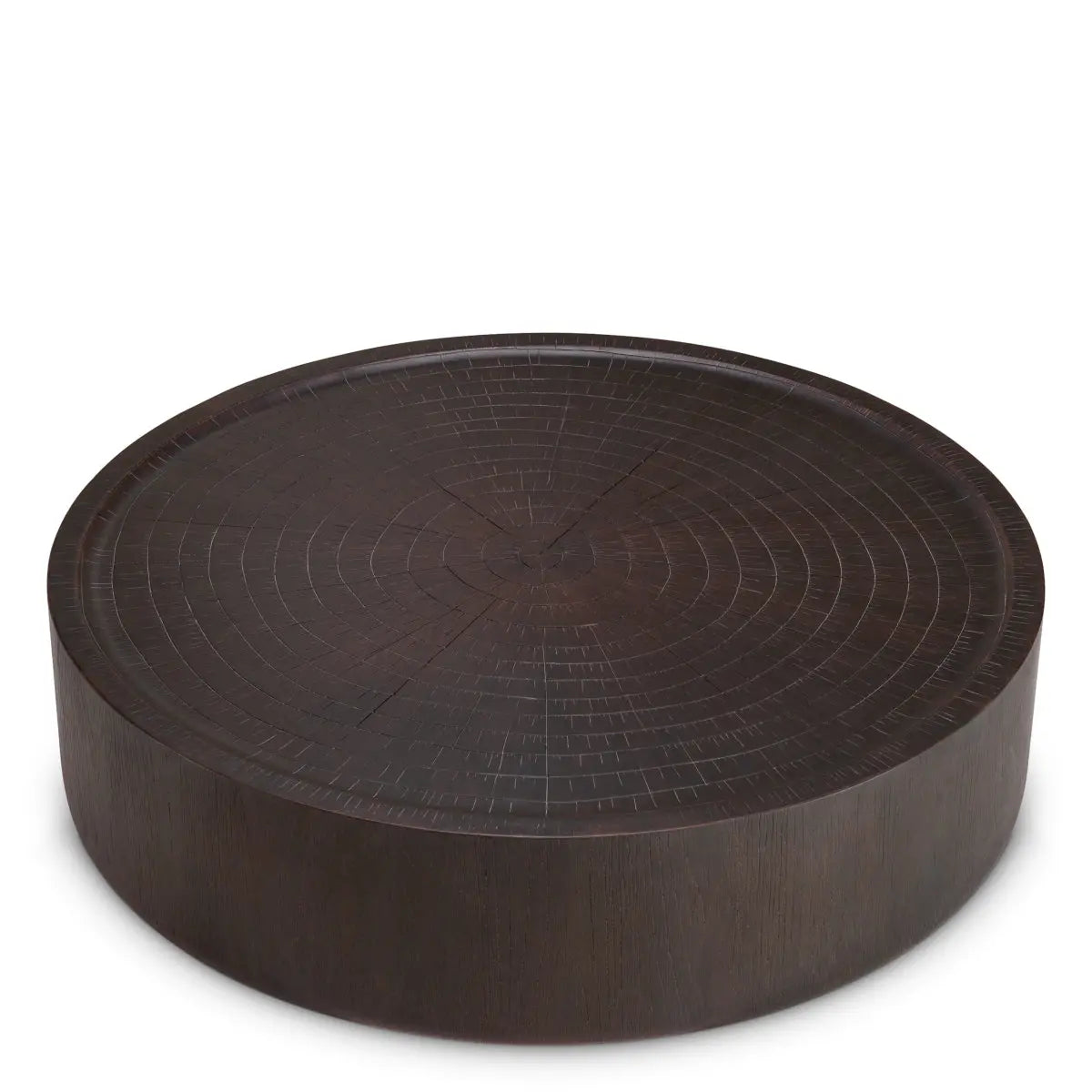 Alternate view of Coffee Table Chambord L Dark Brown Finish in dark brown and espresso brown with low round cylindrical drum.