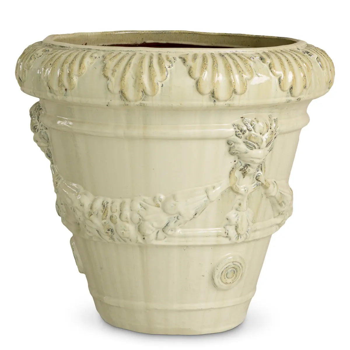 Outdoor Planter Toulon Sand Finish, shown in ivory and cream with ceramic and open top planting cavity.