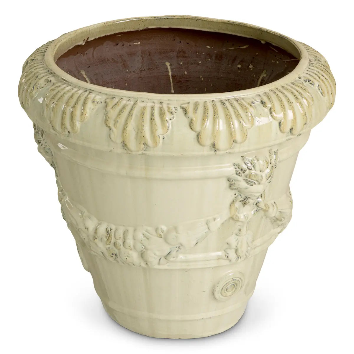 Additional view of Outdoor Planter Toulon Sand Finish, featuring glossy glaze finish, ceramic, and open top planting cavity.