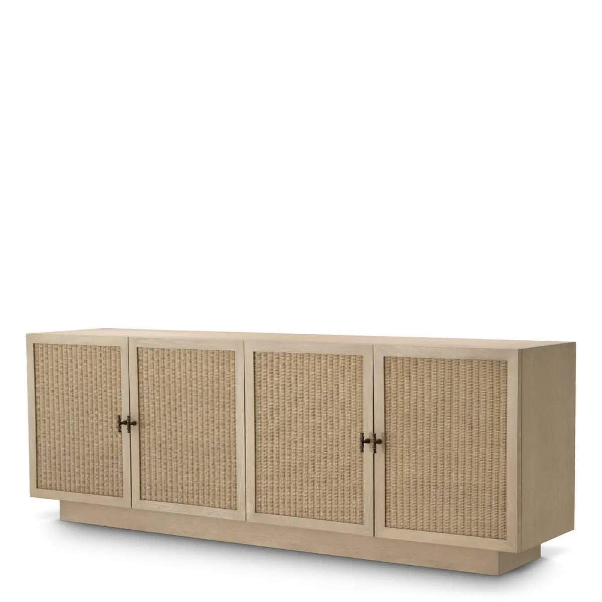 Dresser Borchard Washed Oak Veneer, shown in light washed oak and natural beige rattan with oak veneer and woven rattan.