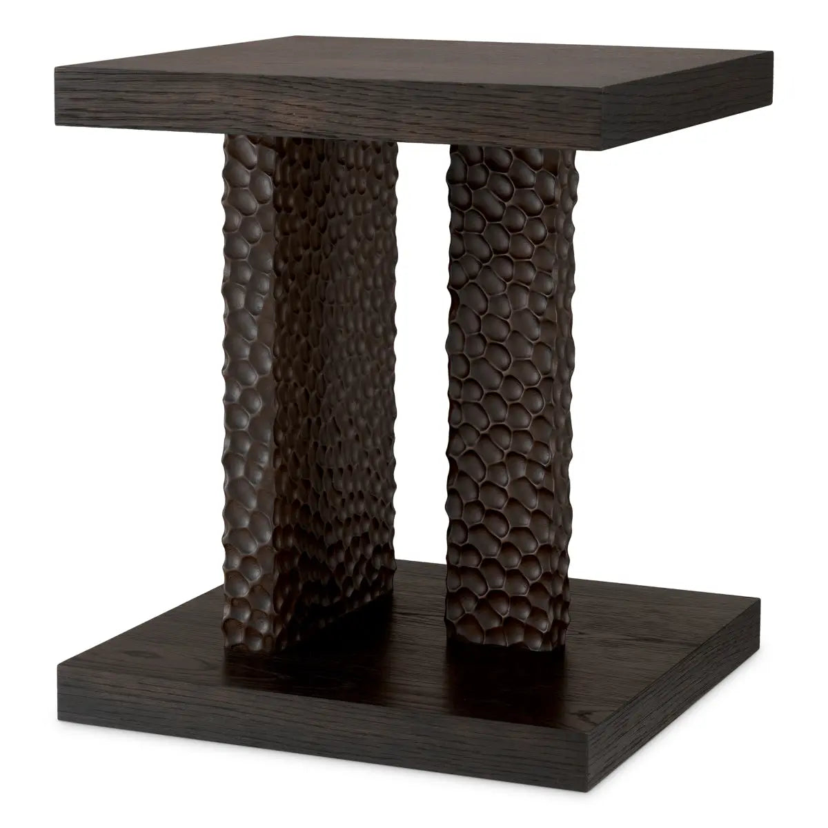 Side Table Bravon Ebony Oak Veneer, shown in ebony brown and dark chocolate with oak veneer and wood.