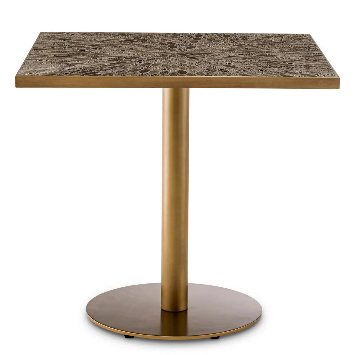 Additional view of Dining Table Declan Square Antique Brass Finish, featuring metal, ceramic, and a single pedestal base.