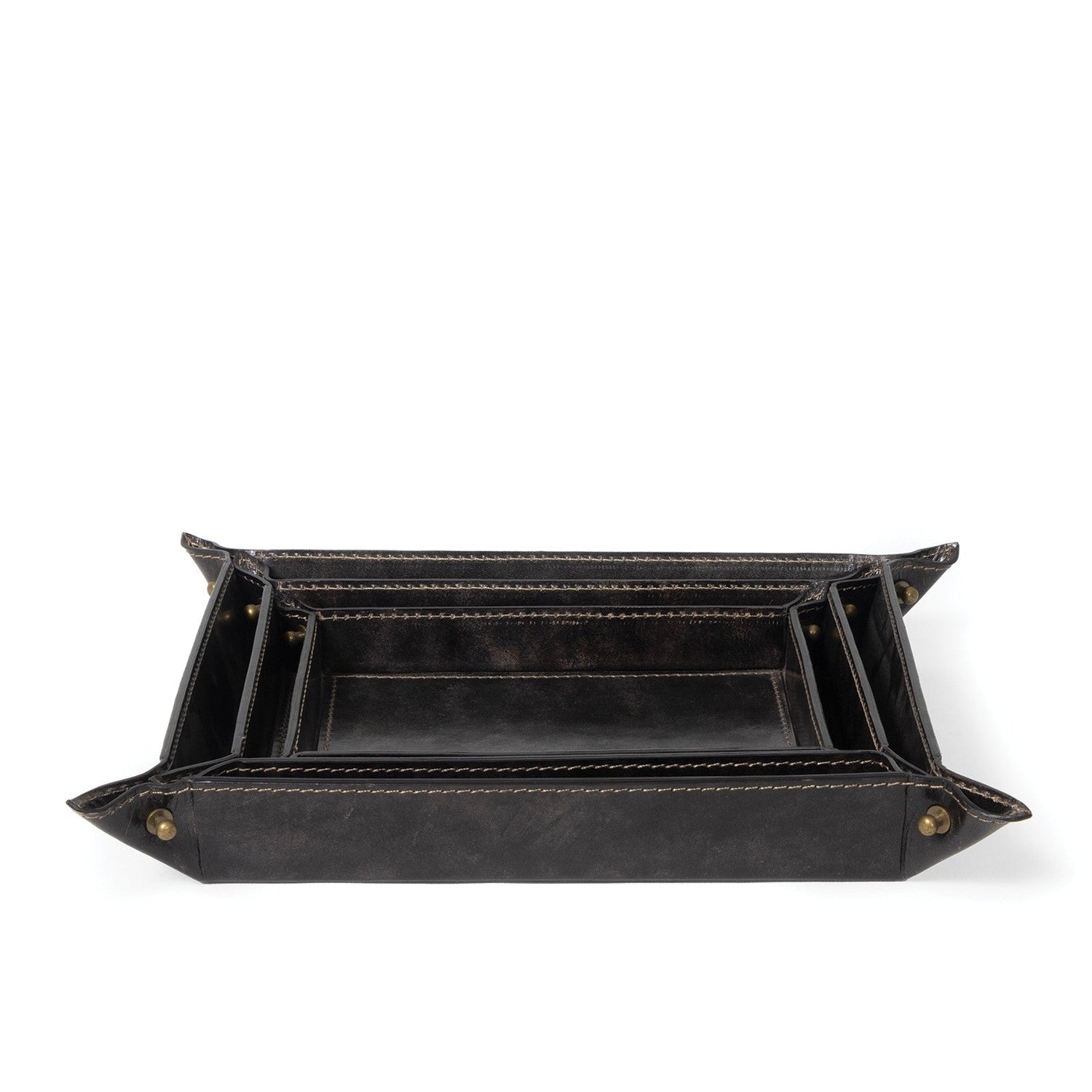 Derby Leather Tray Set-Regina Andrew Design-RAD-20-1502BLK-TraysBlack-1-France and Son