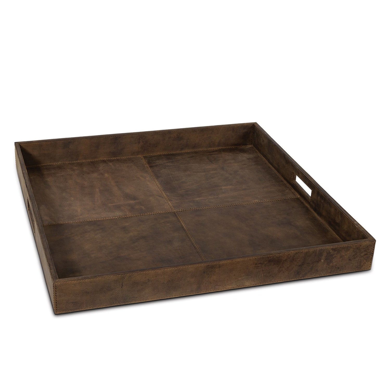 Derby Square Leather Tray-Regina Andrew Design-RAD-20-1507BRN-TraysBrown-3-France and Son