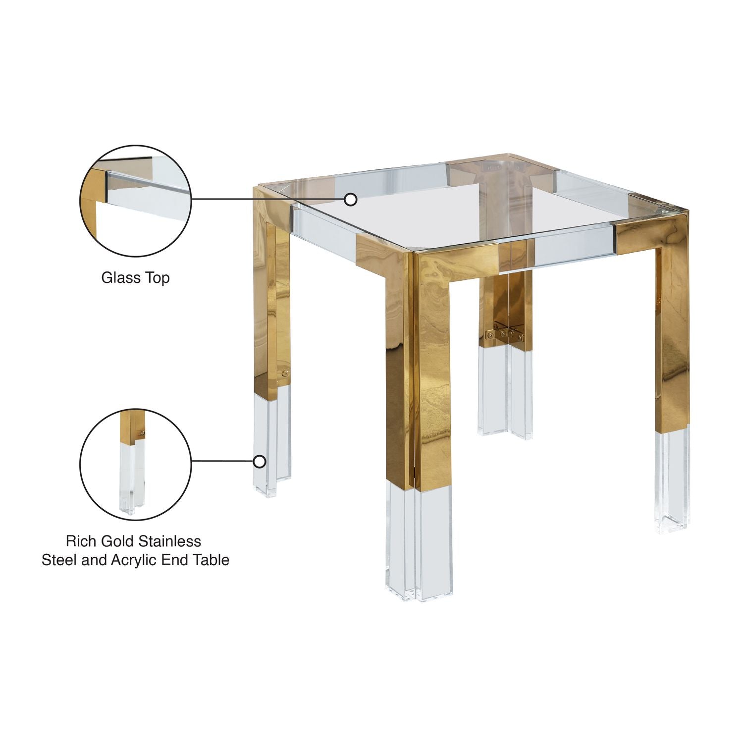 Casper Glass Top, Acrylic And Metal Base End / Side Table — Gold